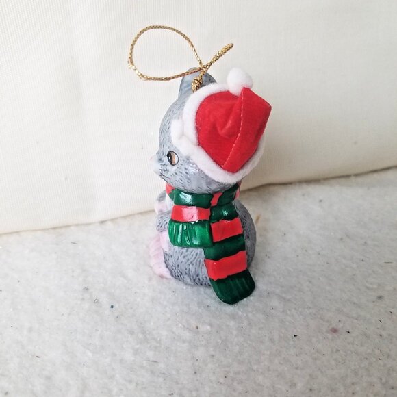 VTG Mouse Bells Bisque Porcelain‎ Christmas grey green red scarf - Picture 4 of 8
